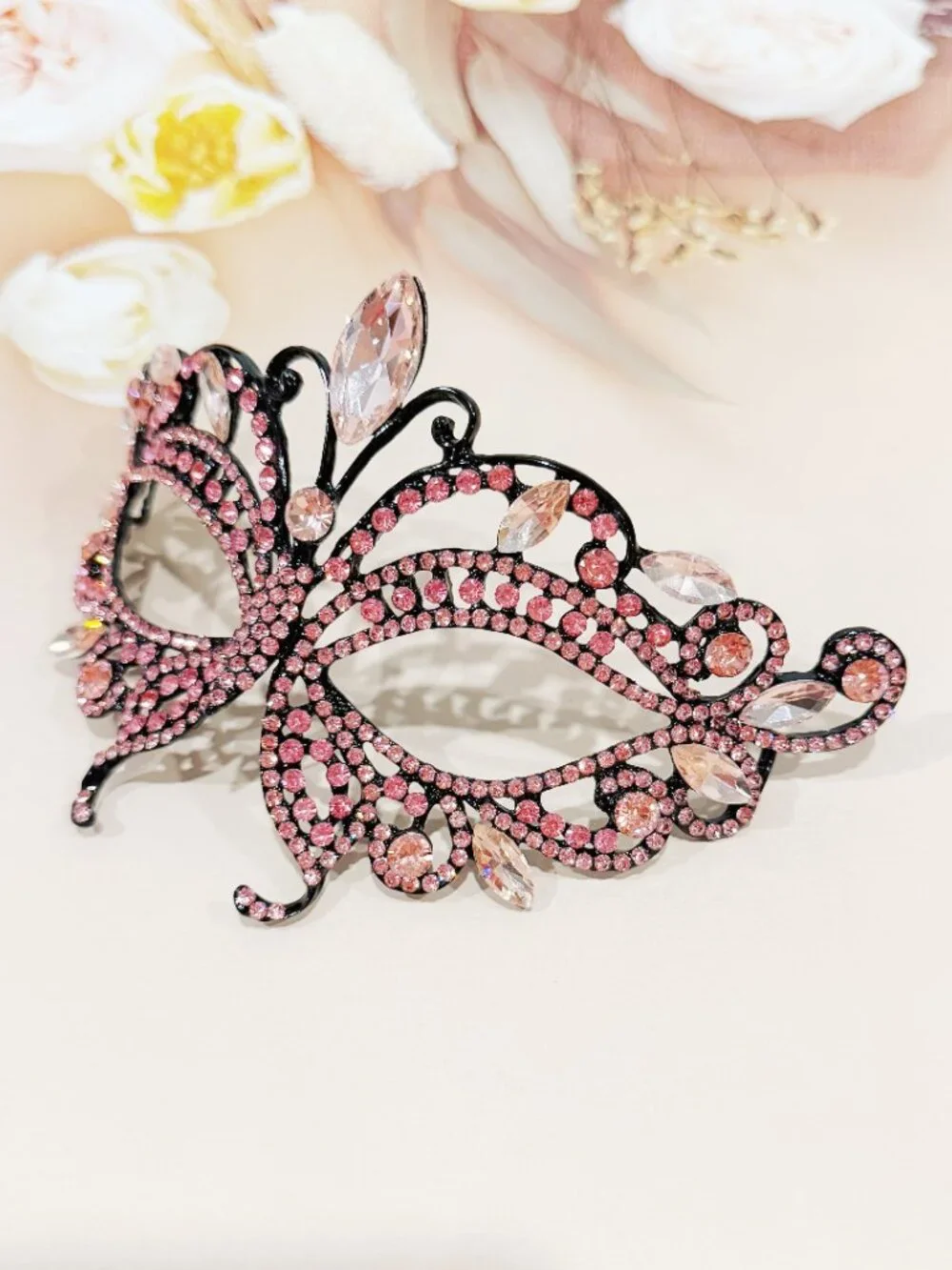 Pink Crystal Masquerade Mask, Butterfly Venetian Mask, Masquerade Ball Mask